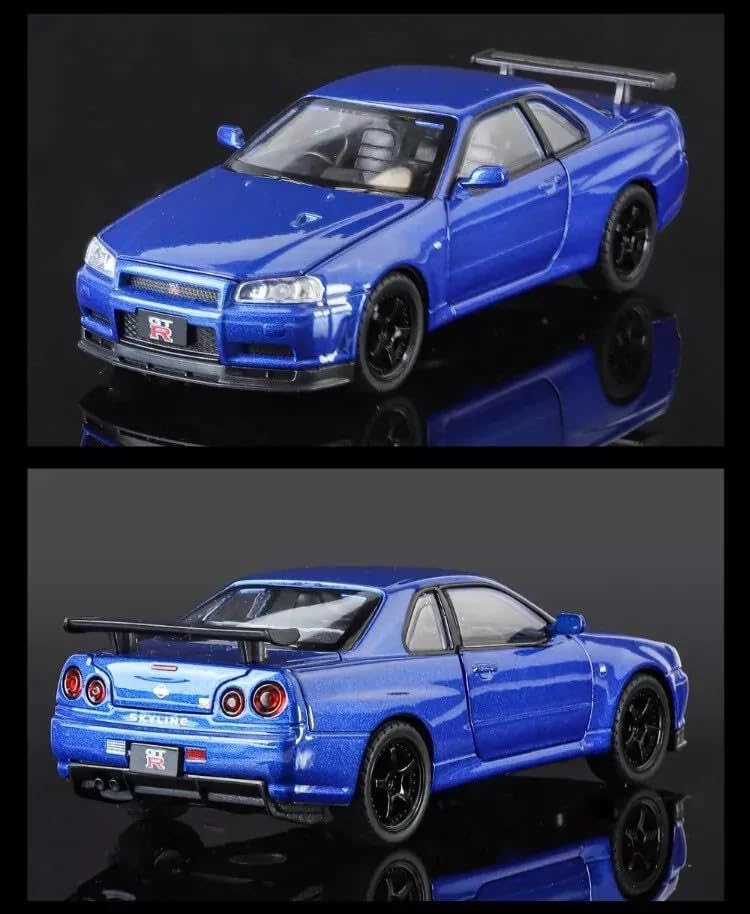 Image of 1:32 Scale Nissaan Skyline GTR-R34 Model Alloy Metal Pull Back Toy car for Kids with Openable Doors & Light, Music Toy Vehicle for Kids (1:32 Nissaan Skyline (Black))