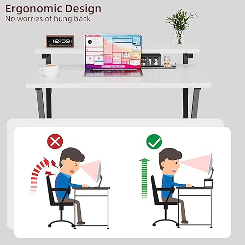 Miniatura 5 de COTUBLR Escritorio pequeño, escritorio pequeño para computadora para espacios, escritorio de computadora de 27.5 pulgadas con soporte ajustable para