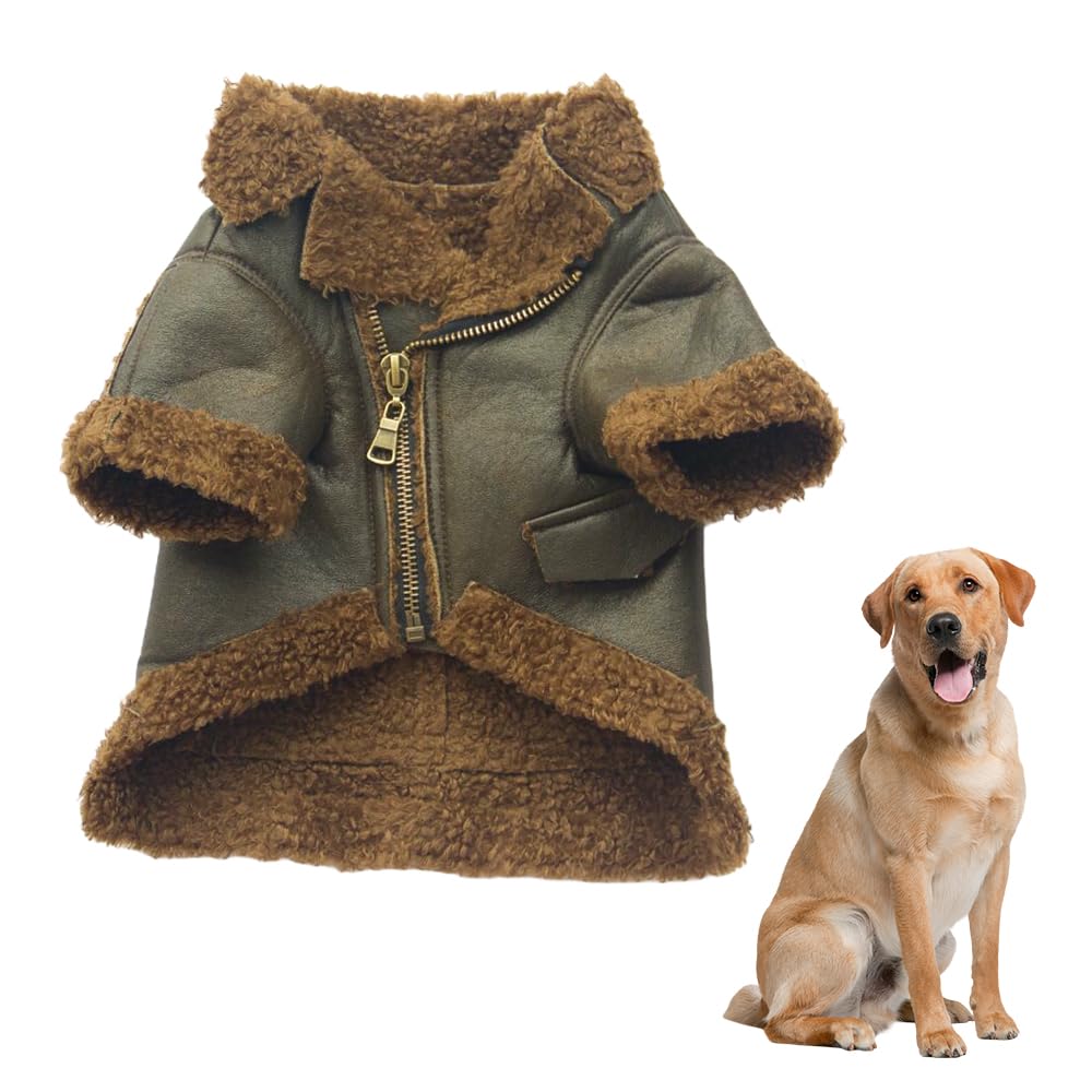 Jackanna Dog Leather Jacket, Dog Winter Leather Jacket, Warm and Waterproof, Suitable for Small, Medium and Large Dogs (Brown, M)