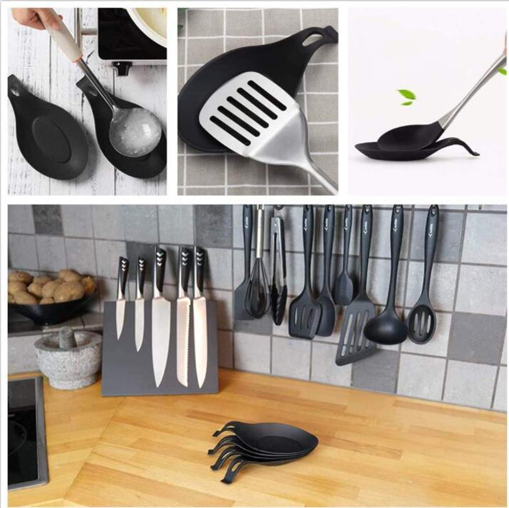 Lot de 3 supports en silicone résistant à la chaleur pour cuillère, spatule, cuillère pour la maison, le restaurant, accessoires (noir Lot de 3 supports en silicone résistant à la chaleur pour cuillère, spatule, cuillère pour la maison, le restaurant, accessoires (noir
