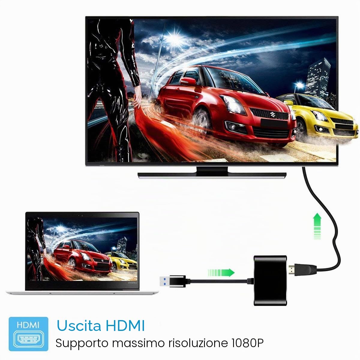 Cablecc Cavo adattatore da USB 3.0 e 2.0 a HDMI e VGA HDTV Scheda grafica esterna per Windows Macbook Laptop