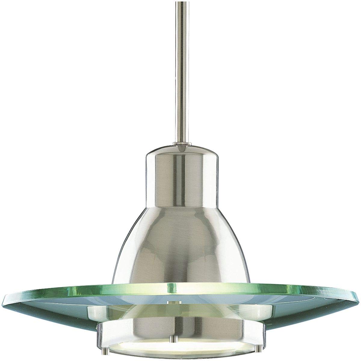 Progress Lighting P5003-09 1-Light Stem-Hung Mini-Pendant with Clear and Etched Glass Diffuser, Brushed Nickel