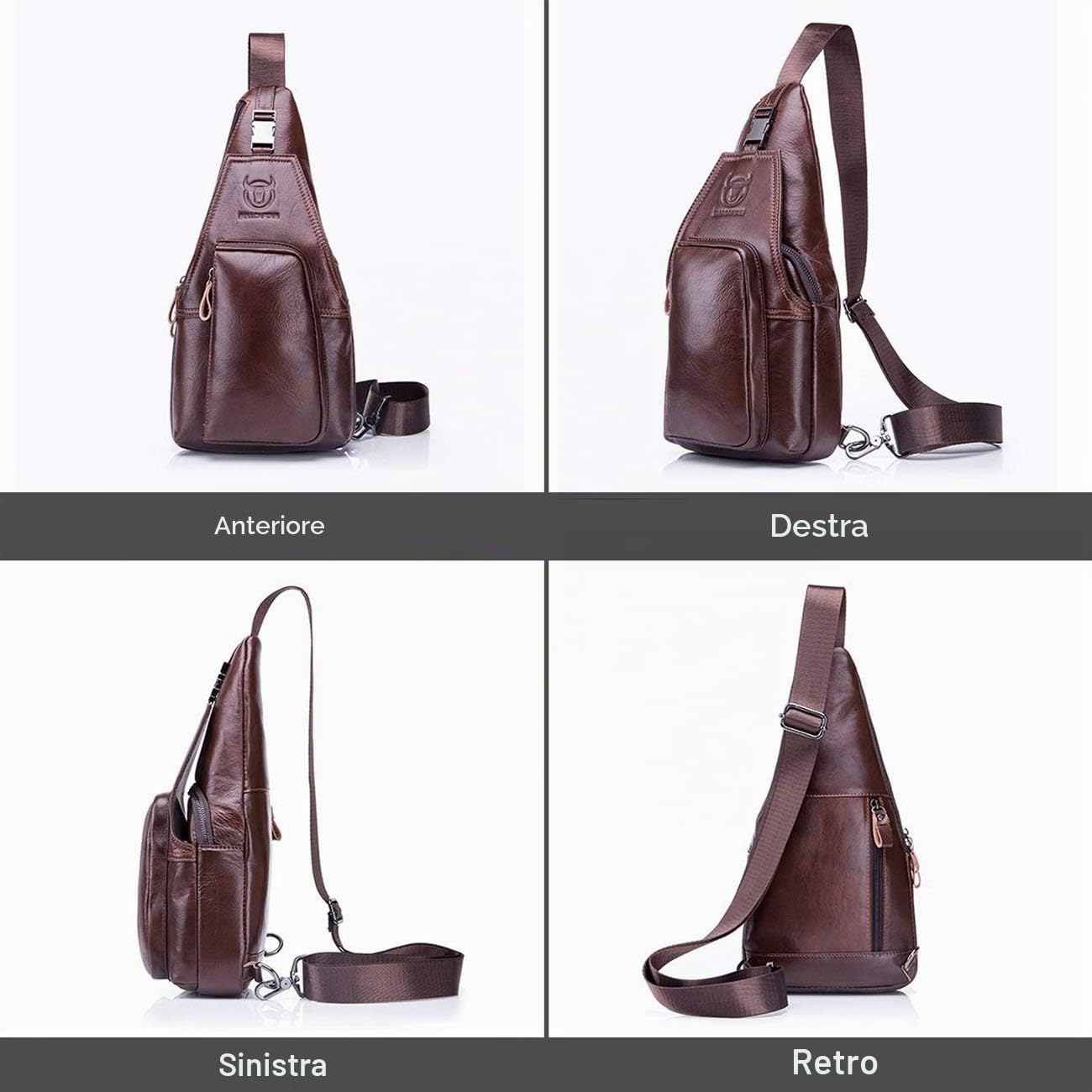 QUEAMBLER Borsa Tracolla Vera Pelle Uomo, Pacco Petto Vera Pelle Uomo Zaino Monospalla, Borsello a Spalla, Borse a Zainetto Crossbody Messaggero Sport Viaggio Marrone