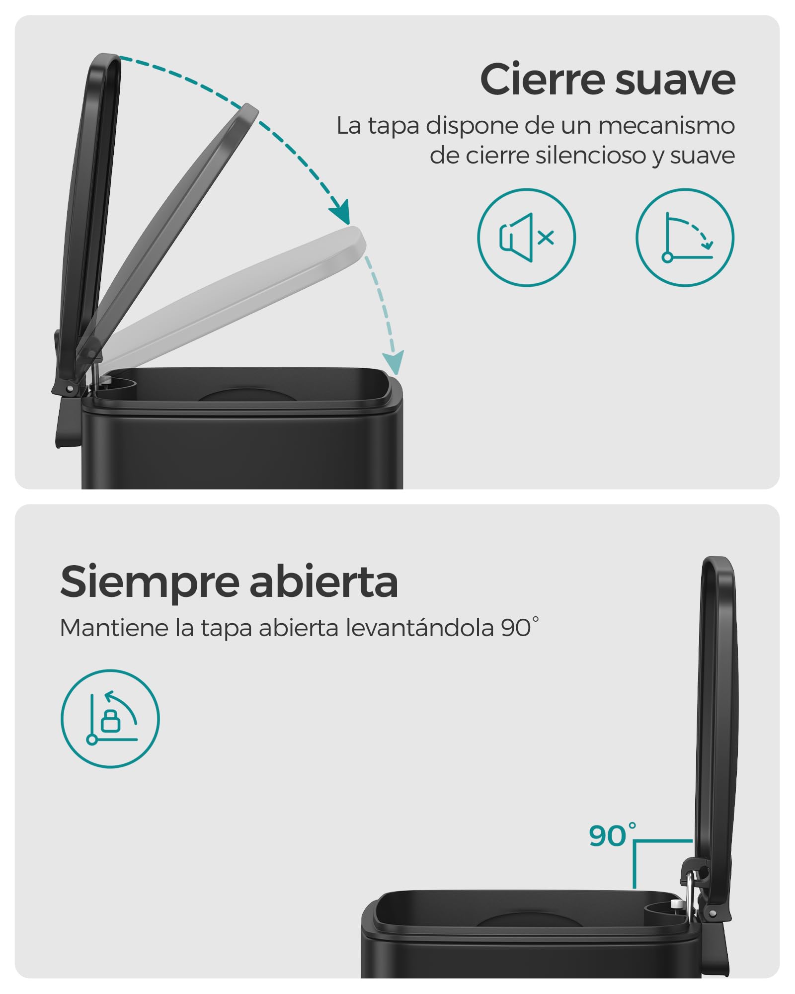 SONGMICS Cubo de Basura de Baño, 6 L Cubo Basura Compacta, con Pedal, para Espacios Pequeños, con Tapa de Cierre Suave, Acero, Negro LTB590B0602