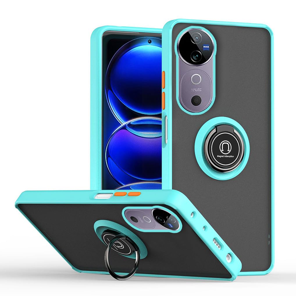 SEAHAI Case for Vivo V40 5G / Vivo V40 Pro 5G, Ultra Thin Hard Translucent PC Matte Back Soft TPU Silicone Dual Layer Hybrid Shockproof Cover, with Ring Holder Kickstand, Sky blue