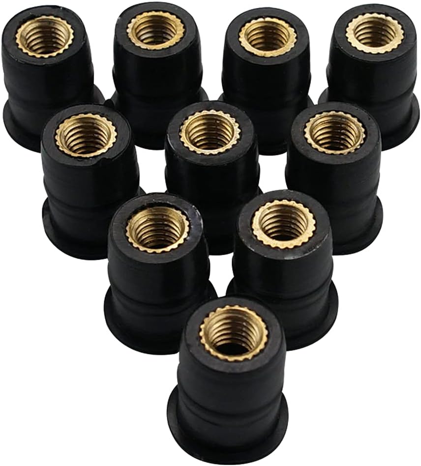 10x 5mm M5 Brass Nuts Metric Windscreen Fairing Rubber Well Nuts