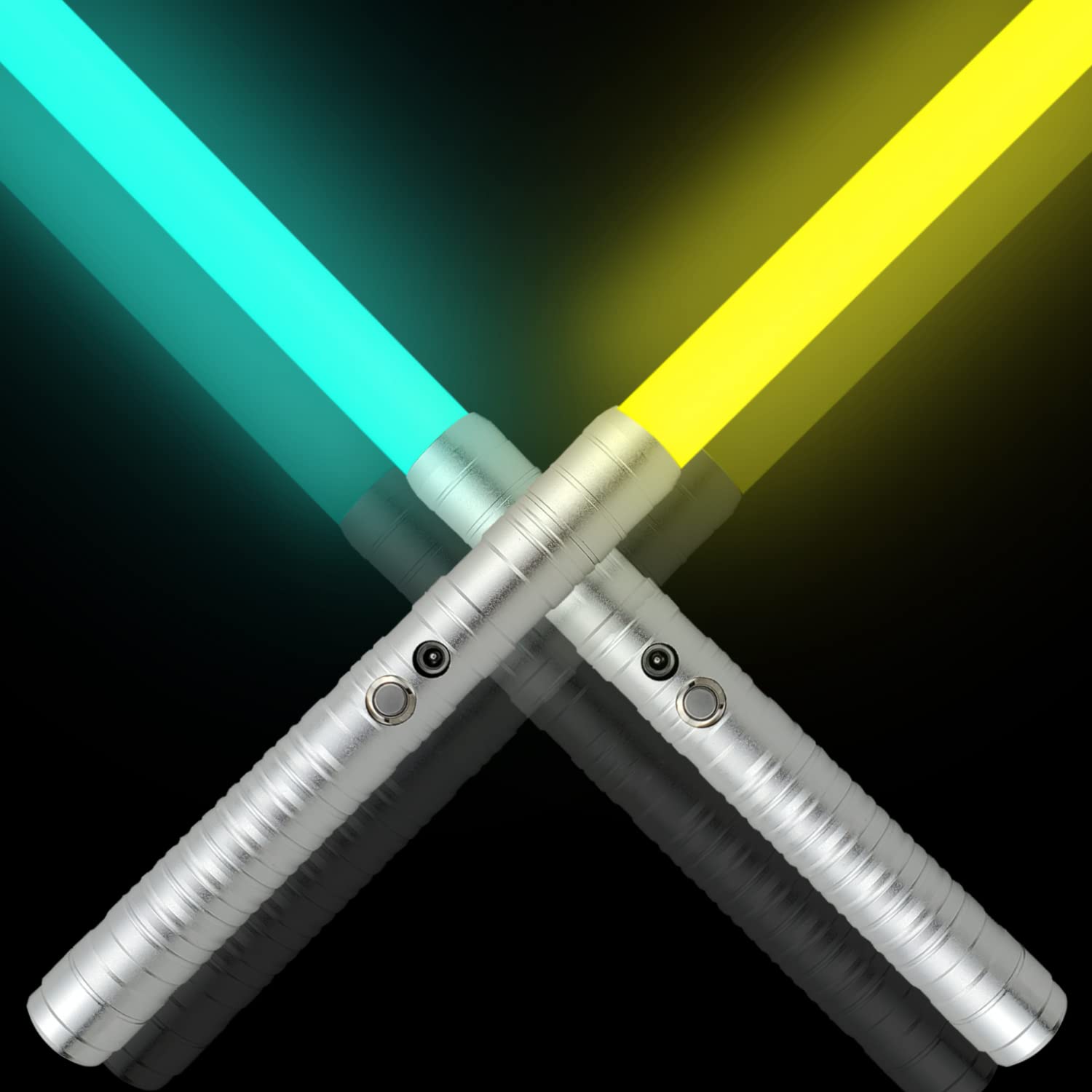 2PCS Light Up Force FX Sword Heavy Dueling, Rechargeable Lightsaber, Loud Sound Hight Light with FOC, Metal Hilt Silver