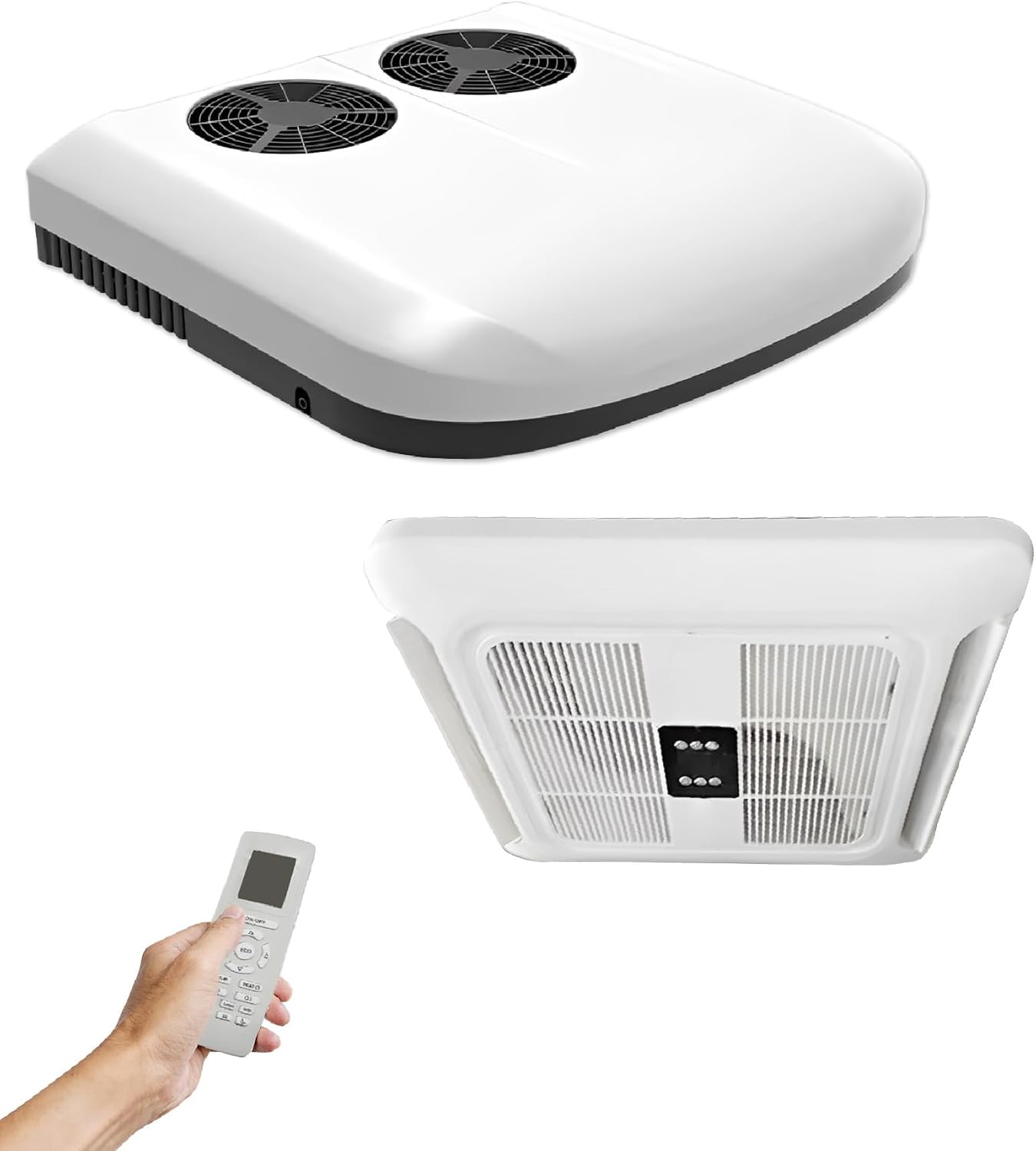 Esterno view of the Treeligo 12V RV Air Conditioner rooftop unit.