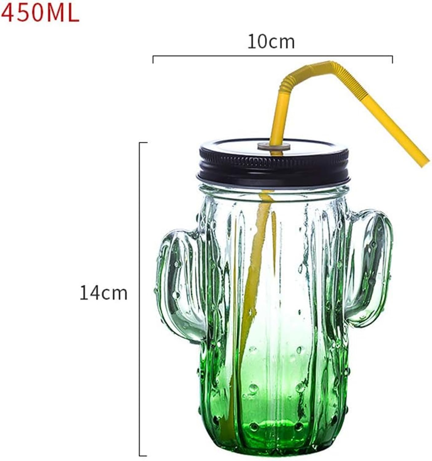 Lot de 4 tasses en verre avec paille, verres à cactus, tasses créatives pour eau, jus, café (verre cactus, vert)