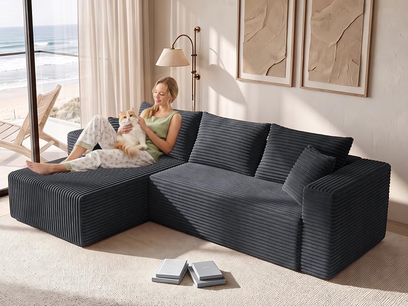Image of 93 inch L-Shaped Boneless Couch for Living room - Grey (Left Facing Chaise)