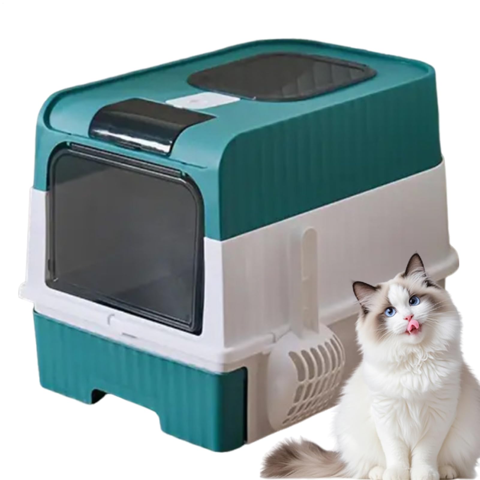 Katzenklo Katzentoilette Mit Haube | Inklusive Schaufel, Abdeckhaube, Klappbar Leicht & Siebfunktion Für Eckbereich