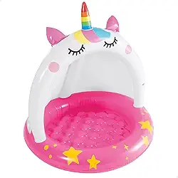 Intex 58438 Piscina insuflável unicornio, com teto e chão insuflável, Piscina bebé, medidas de 102 cm de diâmetro e 102 cm de altura, inclui remendo de reparação, capacidade de 45 litros.