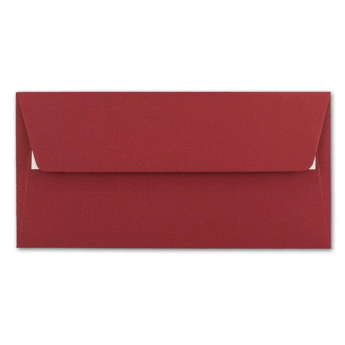 700 x koperty DIN długie 11 x 22 cm prążkowane w kolorze ciemnoczerwonym z podszewką z czerwonego papieru jedwabnego 110 g/m² samoprzylepne