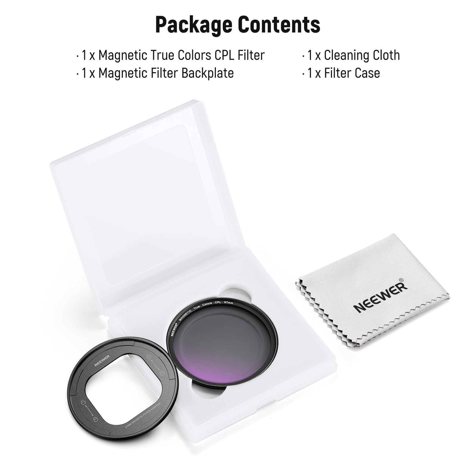 NEEWER Zestaw filtrów magnetycznych CPL 67 mm, wielowarstwowy okrągły polaryzator HD z adapterem płyty tylnej do filtra magnetycznego, kompatybilny z iPhone 16 Pro/16 Pro MAX Klatka wideo Rig (PA073