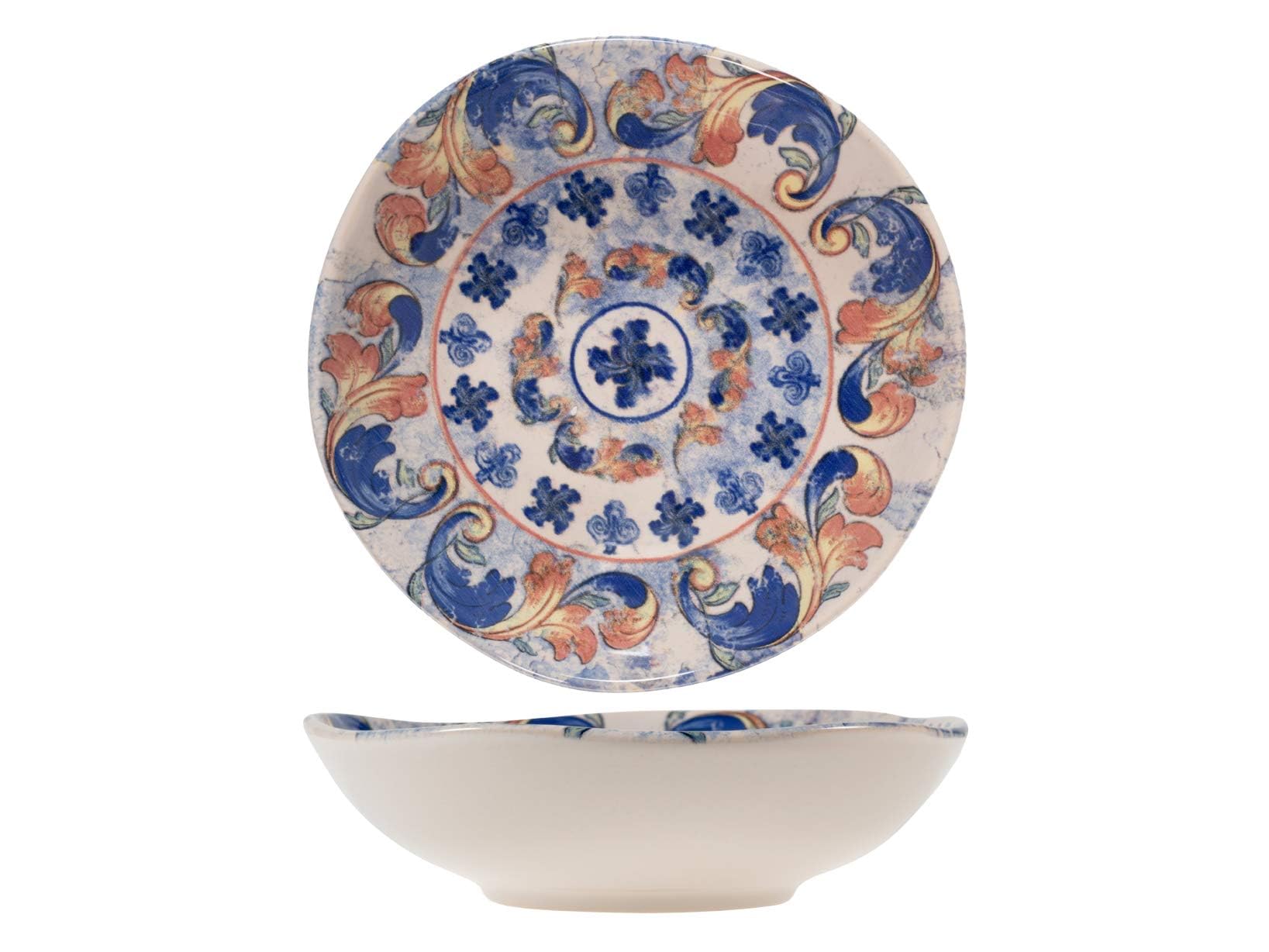 Lot De 12 Assiettes à Dessert H&H Seta Porcelaine 20,5 Cm – Motif Bleu Intense Géométrique & Floral