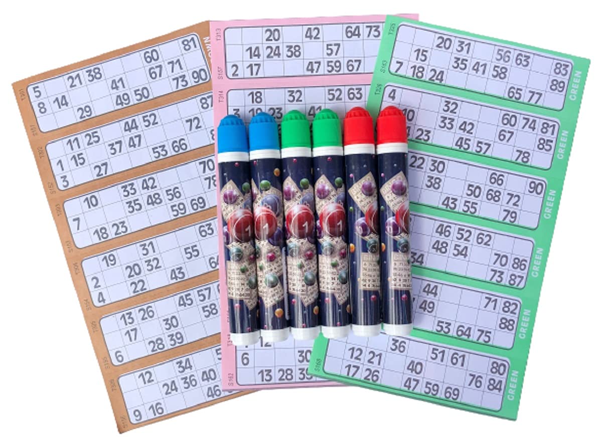 Buy Bingo Dabbers Daubers Pack of 6 (2 Each of Red, Green, Blue) with 3 Books of Bingo Cards