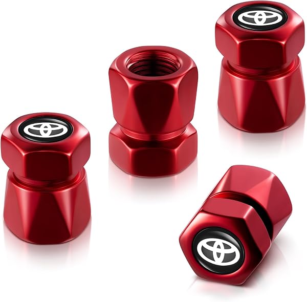Tire Valve Stem Caps for Toyota, Corolla, RAV4, Highlander Metal Car Wheel Air caps Auto Valve Stem Caps Accessories 4 Pack Red - 1