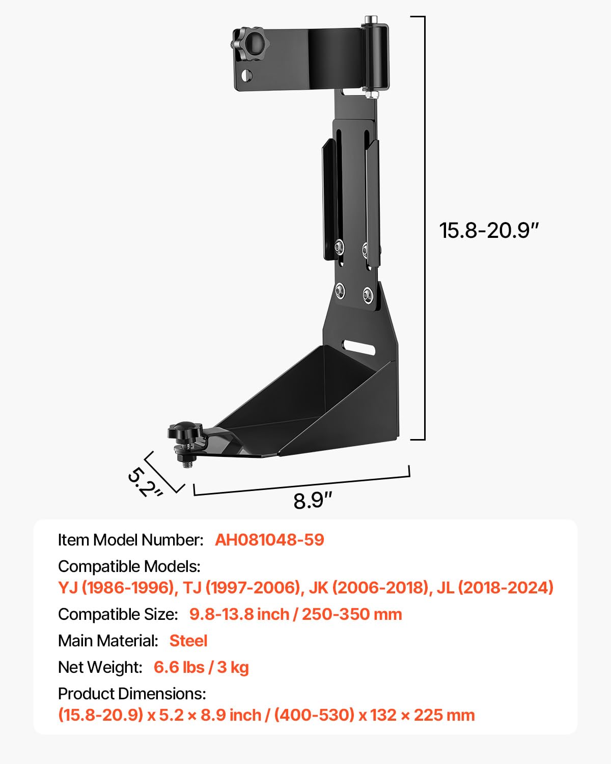 VEVOR Soporte de Gato Todoterreno de Alta Elevación Kit de Soporte para Gato Agrícola de Alta Resistencia, Compatible con YJ (1986-1996), TJ (1997-2006), JK (2006-2018), JL (2018-2024)