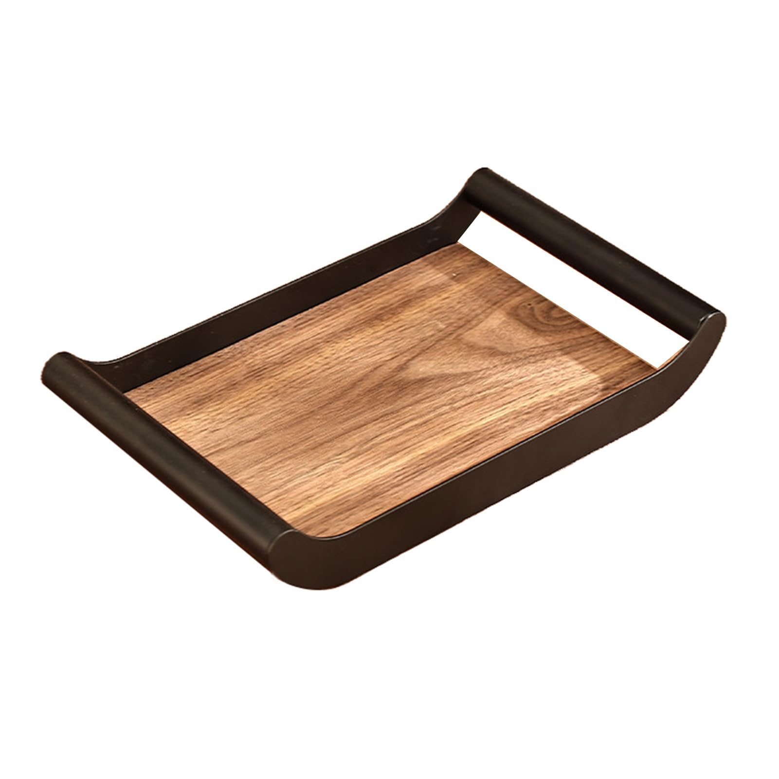 Solid Wood Household Tray,Rectangular Fruit,Stainless Steel Base and Handle,Suitable for Living Room(Color2)