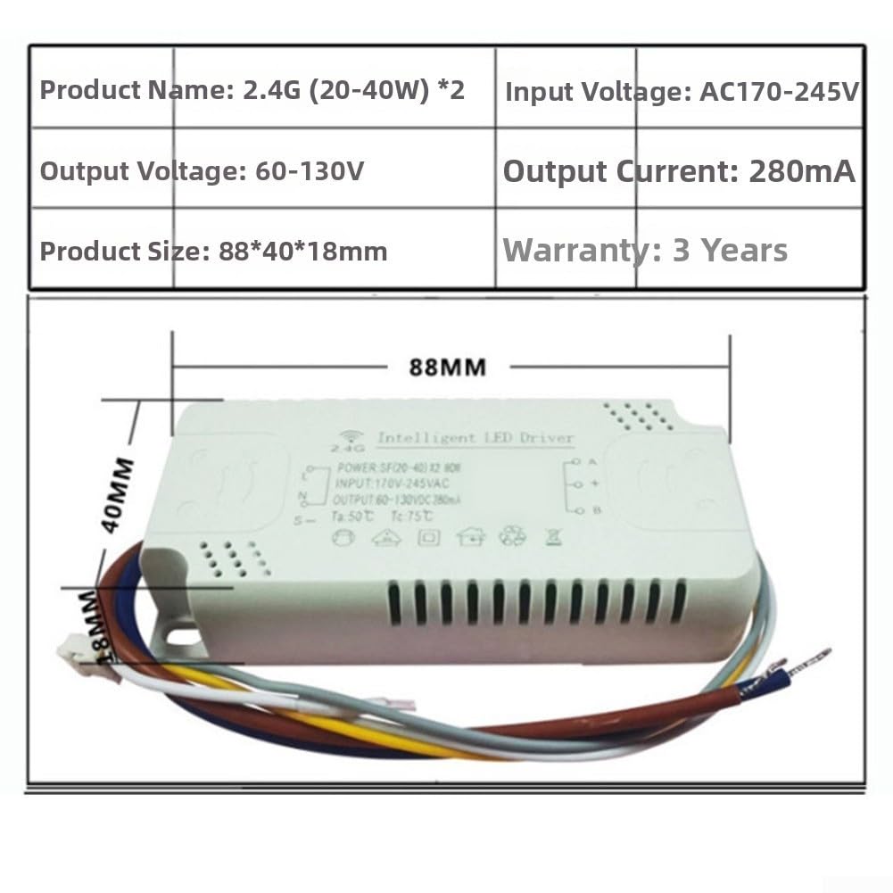 Trasformatore driver LED con telecomando RF 2.4G per controllo dell'illuminazione a nastro LED 24 W 40 W 60 W 80 W Supporto carico AC170-245 V Uscita ingresso 60-130 V 90-165 V 120-200 V ((24-40) X2