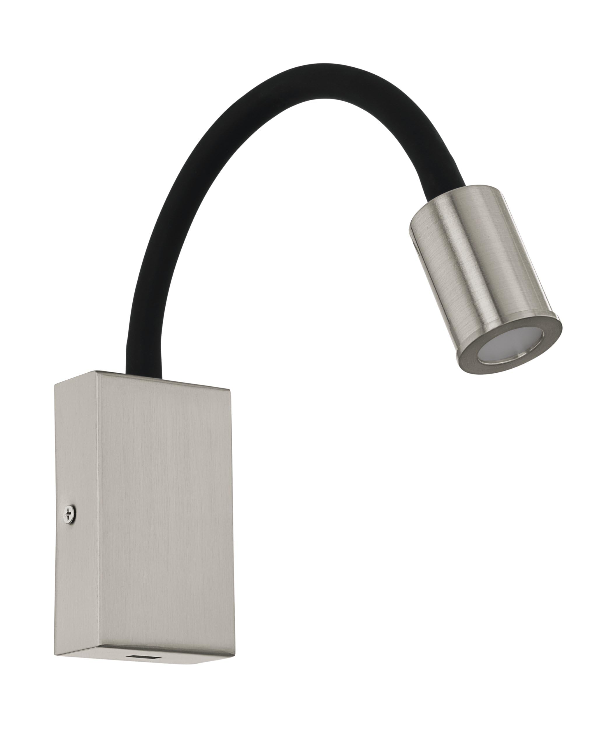 EGLO LED-Wandlampe Tazzoli, Wandleuchte mit USB-Anschluss, Wandstrahler | innen aus Metall und Kunststoff mit flexiblem Lesearm, Schlafzimmerlampe in Nickel-Matt, Schwarz, Leselampe warmweiß
