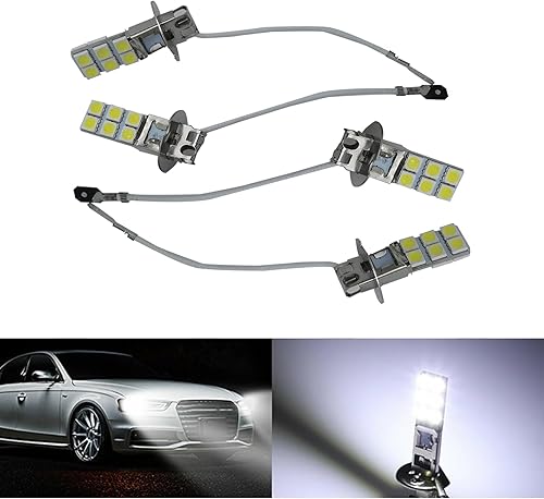 Miytsya 4 luces antiniebla LED H3 para automóvil, luz antiniebla 6000K H3-12SMD-5050, luz de conducción Plug and Play 11, tamaño de lámpara halógena