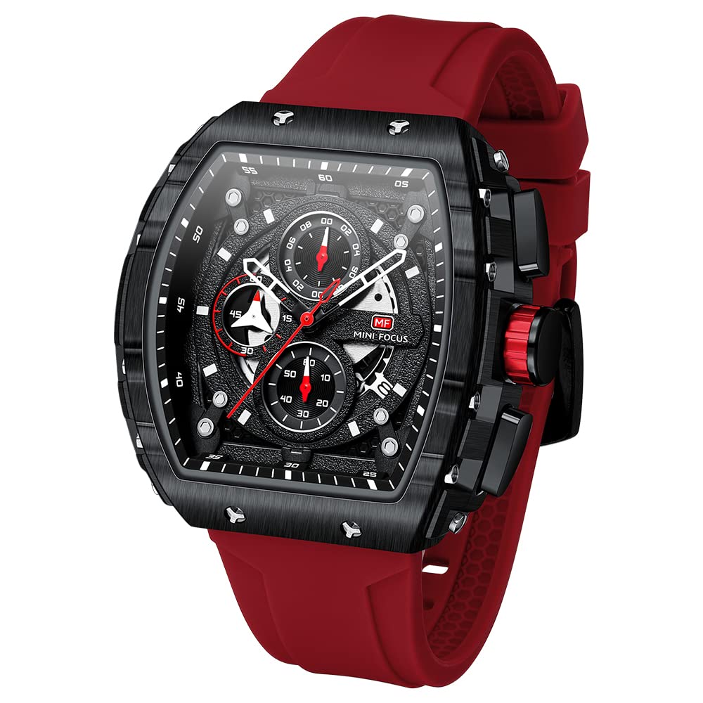 AIMES Watch Wristwatch for Men Fashion Casual Cool Big Dial Watch Luminous Waterproof Sport Analog Quartz Business Mens Watches Silicon Strap Dress Watch E-red