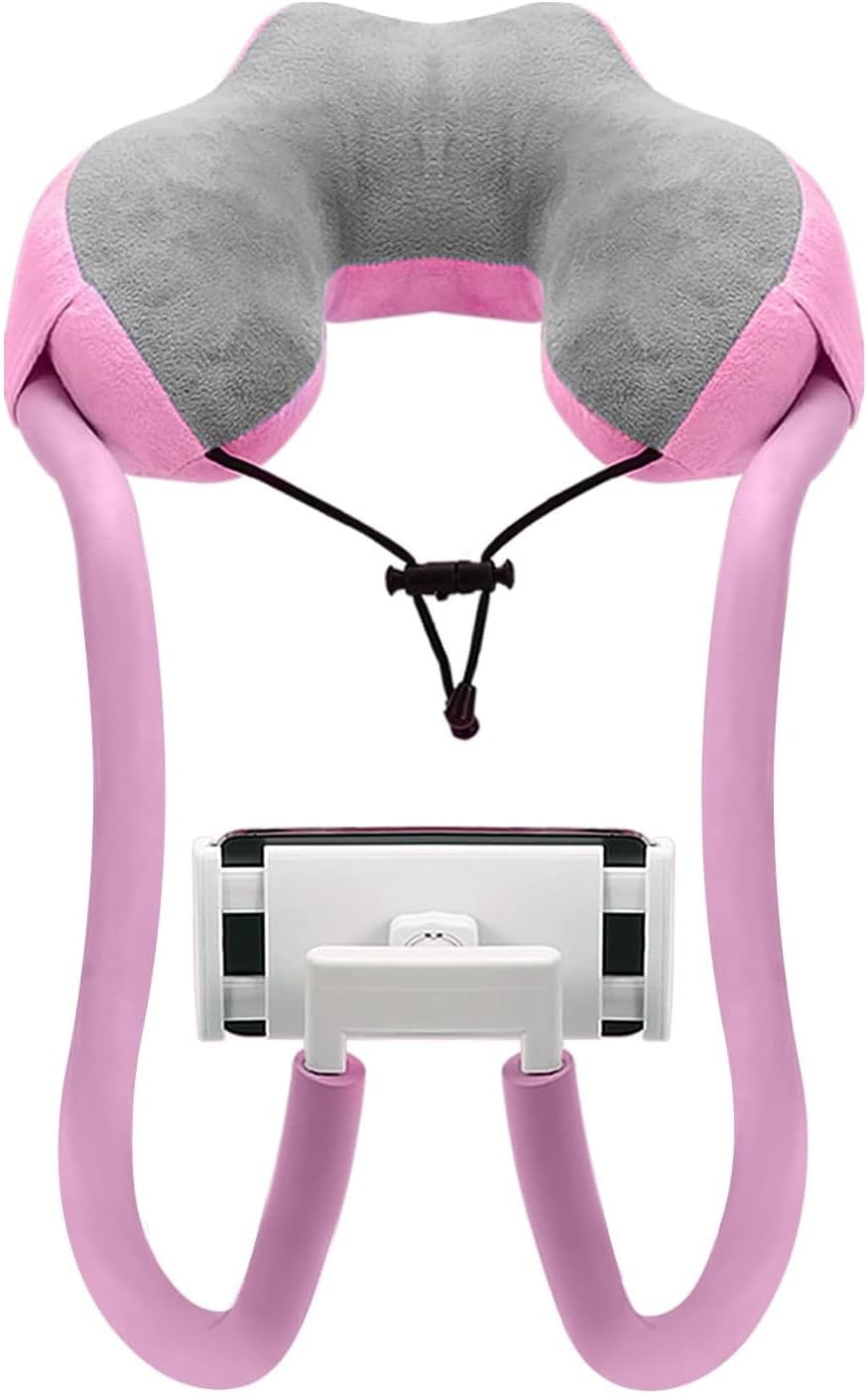 Neck Pillow Phone Holder,Lazy Gooseneck Cell Phone Stand with 360 Clip,Universal Mobile Phone Tablet Stand for iPhone 15 14/14 Pro Max/13 (Pink)