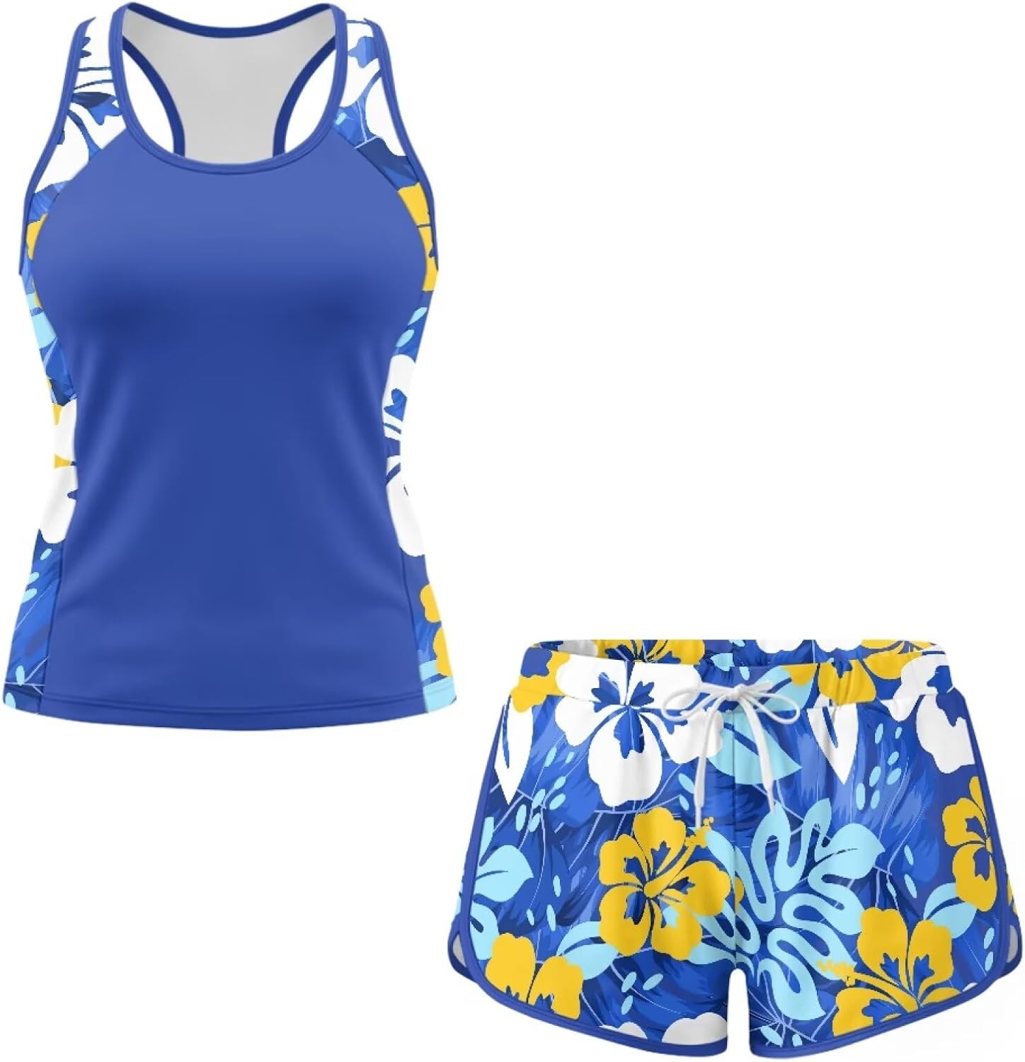 Ystardream Summer Tankini Swimsuits for Women 2 Piece Bthing Suits with Sporty Pockets Swim Shorts Plus Size Comfort