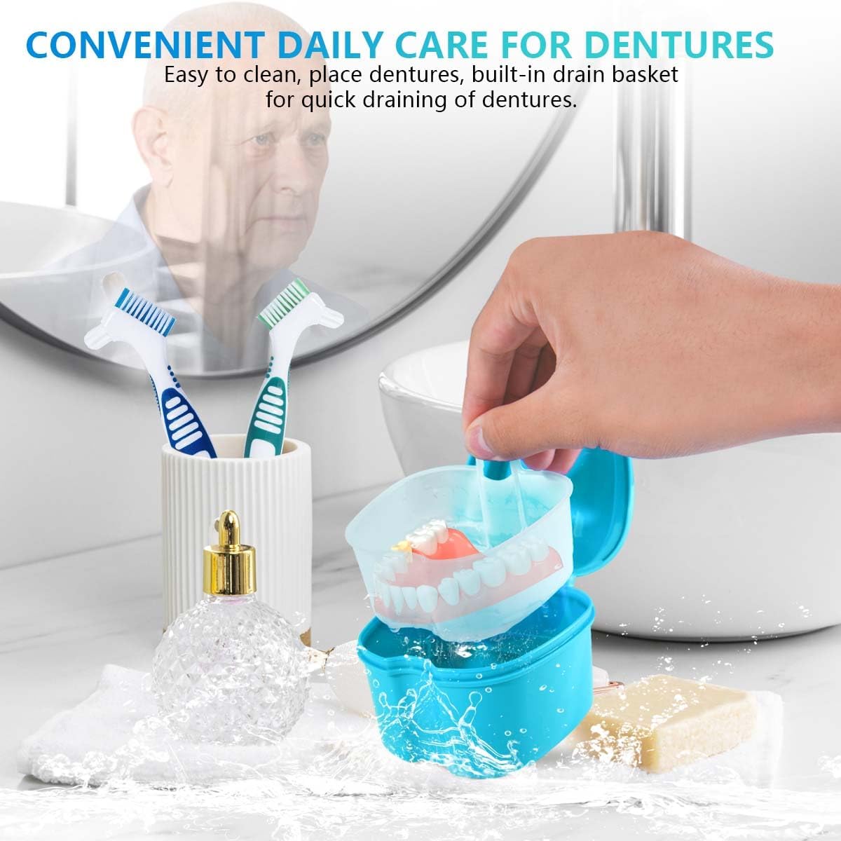Denture Bath Case Cup Box Holder Stora Container with Denture
