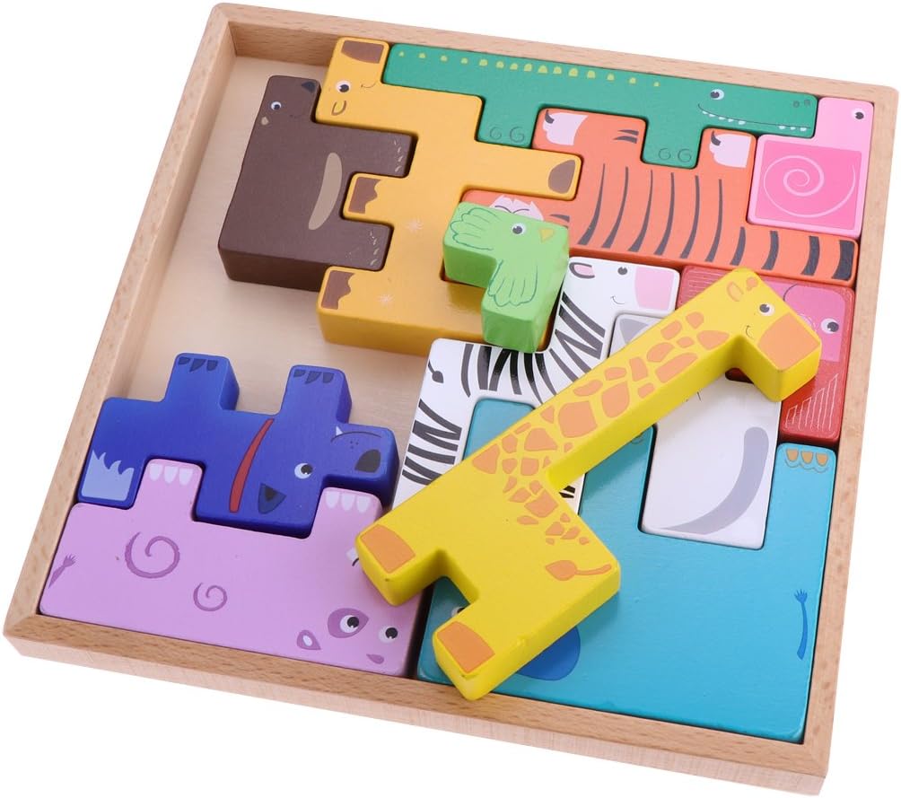 Amazon P Prettyia ジグソーパズル 形合わせパズル 動物ブロック はめこみ パズル 積み木 知育玩具 教育おもちゃ 木製パズル おもちゃ