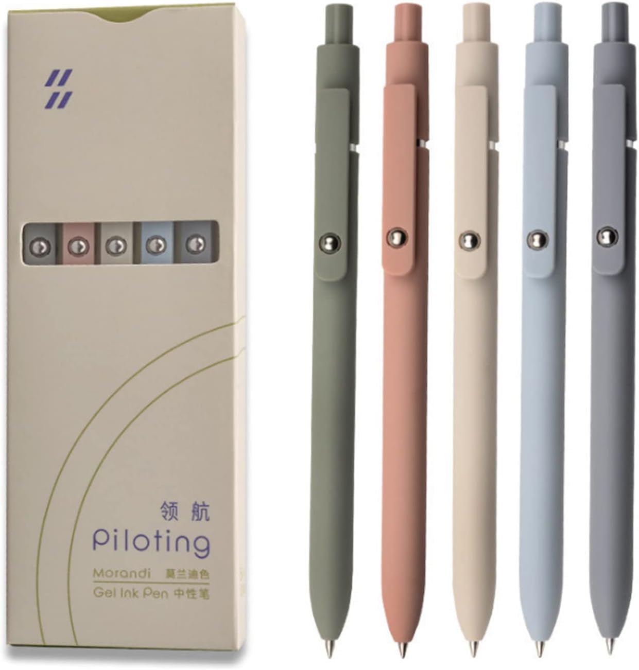 KAPASKI Gel Pens, 5 Pcs 0.5mm Japanese Black Ink Pens Fine Point Smooth Writing High-End Series for Journaling Note Taking, Cute Office School Supplies Gifts Women Men (Morandi) - Morandi