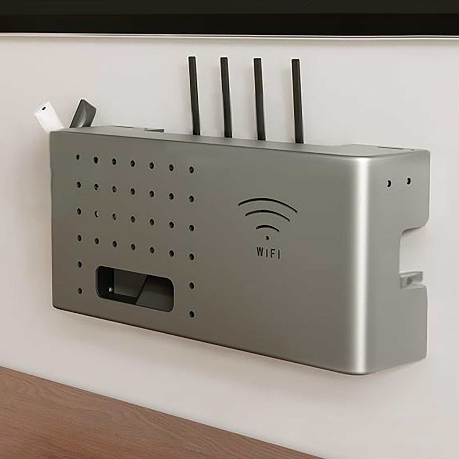 Mueble enrutador de pared para ocultar regletas y organizar cables sin desorden