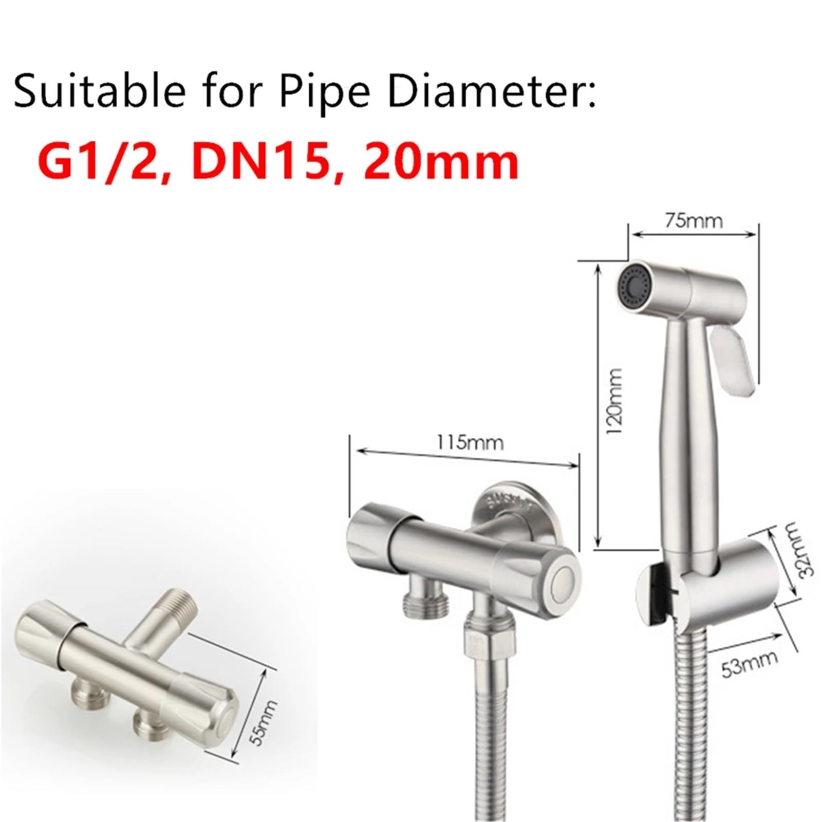 Set spruzzatore for bidet portatile in acciaio inossidabile