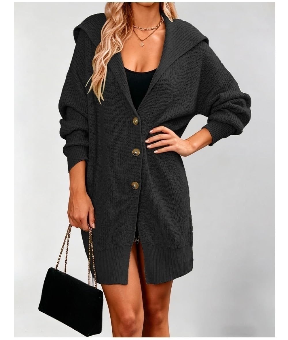 Générique Gilet Cardigan À Capuche pour Femme en Maille Douce Long Boutonné sur Le Devant Coupe Oversize Style Décontracté Idéal pour Le Bureau et Le Quotidien.