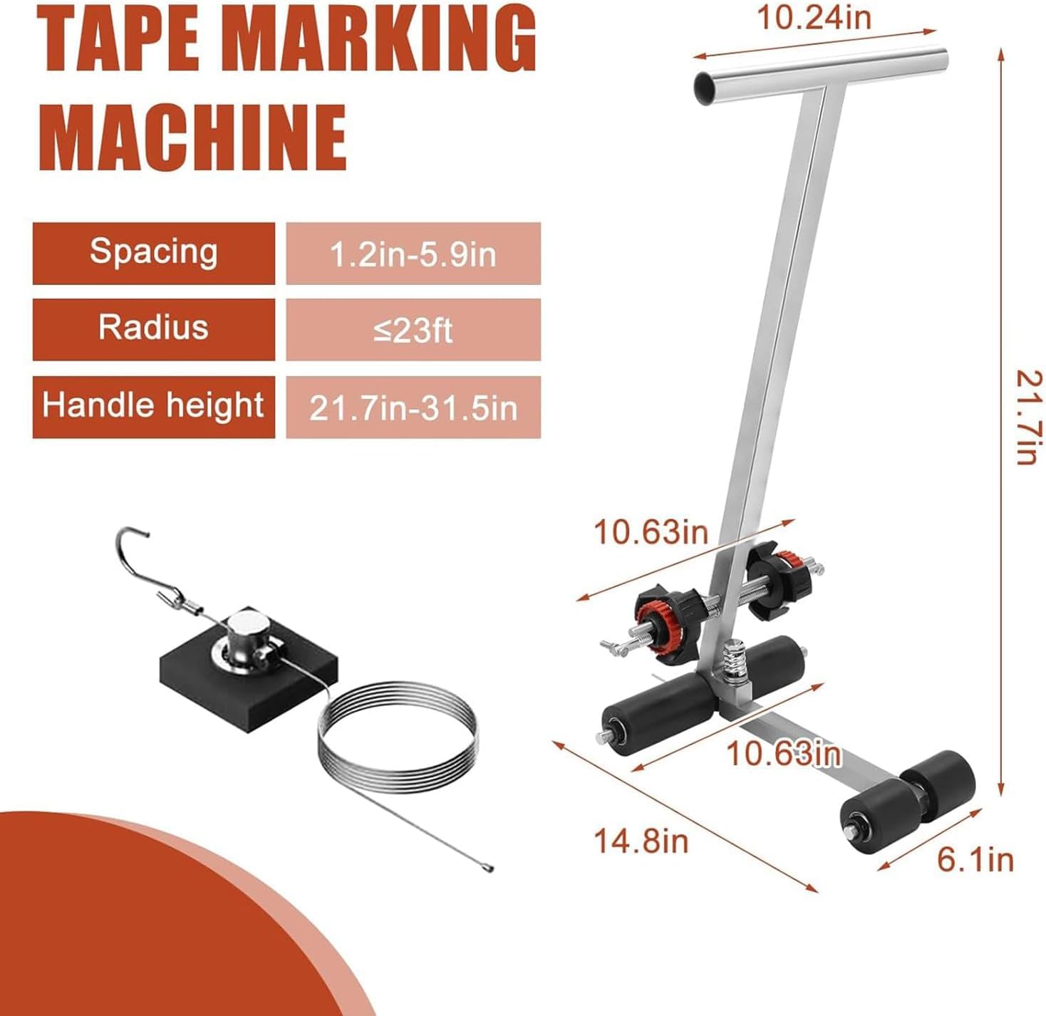 Máquina de marcado de línea para campos atléticos, herramienta de marcado manual de suelo para hormigón y asfalto, kit de marcado de cancha de baloncesto, herramienta de marcado de cinta de