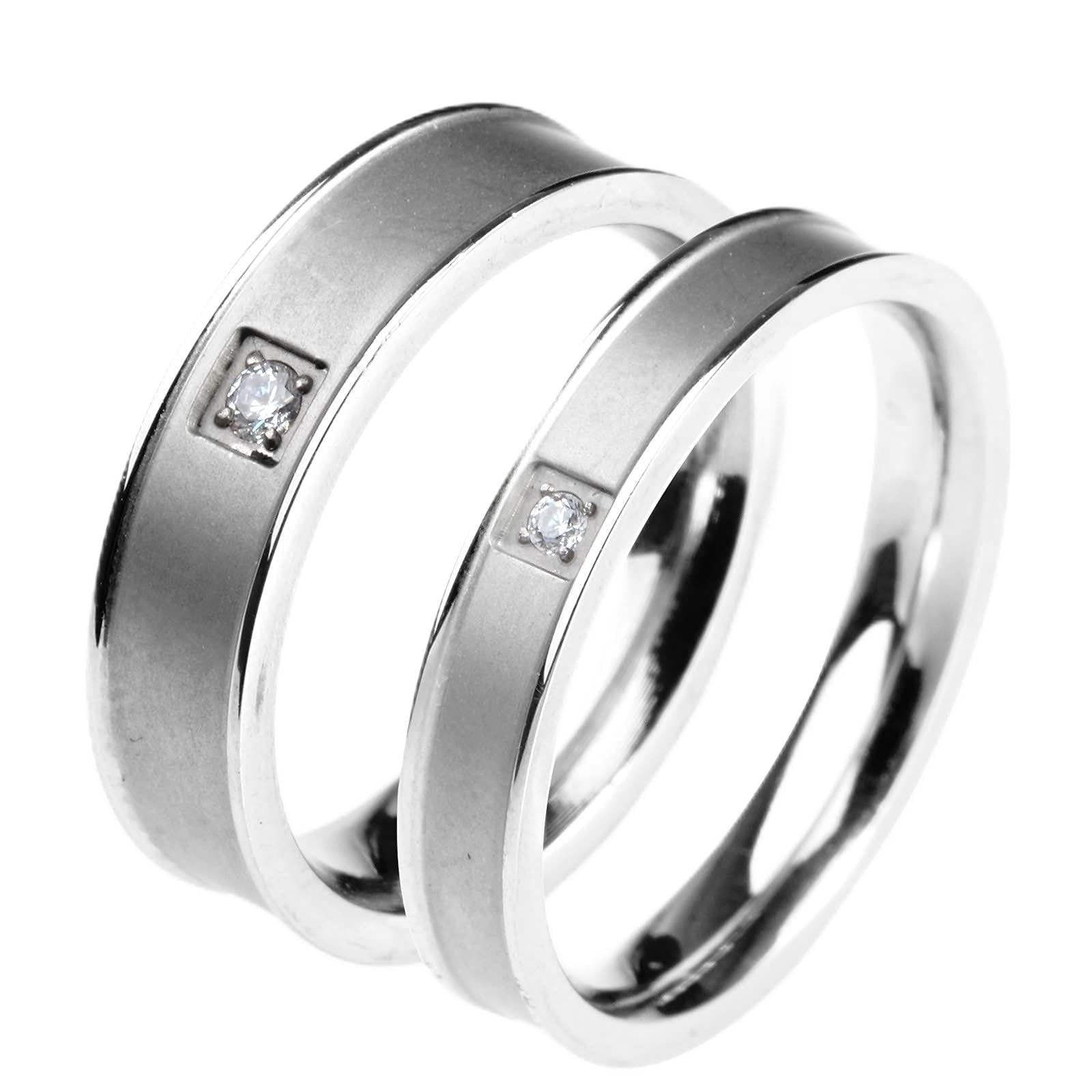 AmDxD Anillo de boda plateado, acero inoxidable, alianza para pareja de plata, boda, blanco, circonio, W51.5 & M54, Acero inoxidable, circonita cúbica,