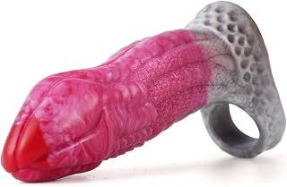 Penis Sleeve Extender, Liquid Silicone Penis Enlargement Extension with Cock Ring, Hollow Enlargement Penis Pump with Realistic Texture, 1.9 in Extension Glan (Color B)