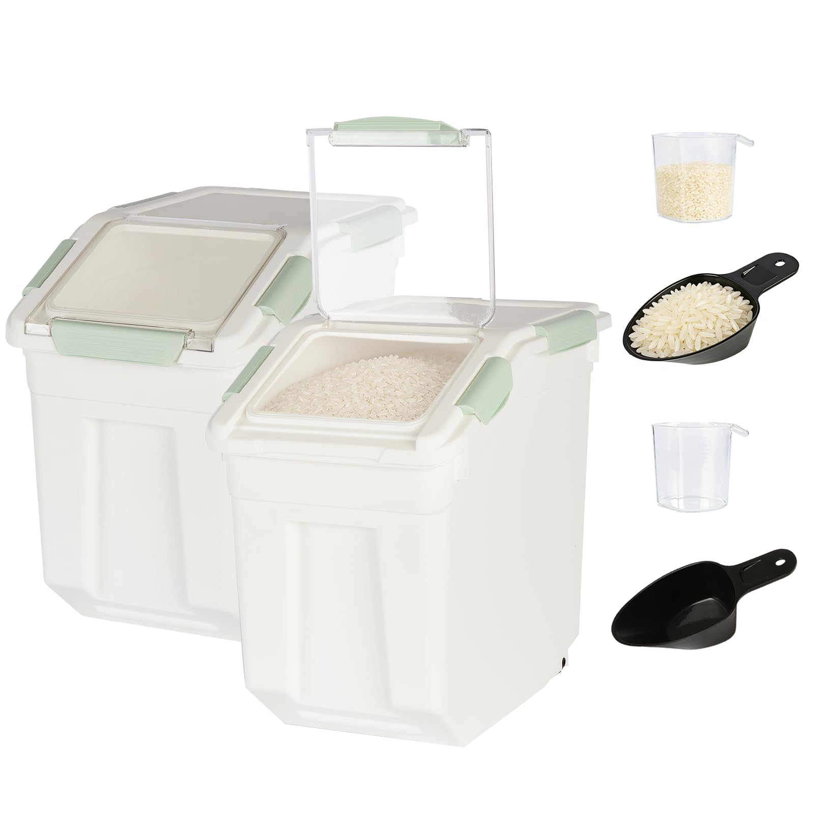 Toolzia 2 Pcs Rice Dispenser 10kg, Airtight Rice Storage Container Dry Food Dispenser Large Sealed Grain Containe (Cyan)