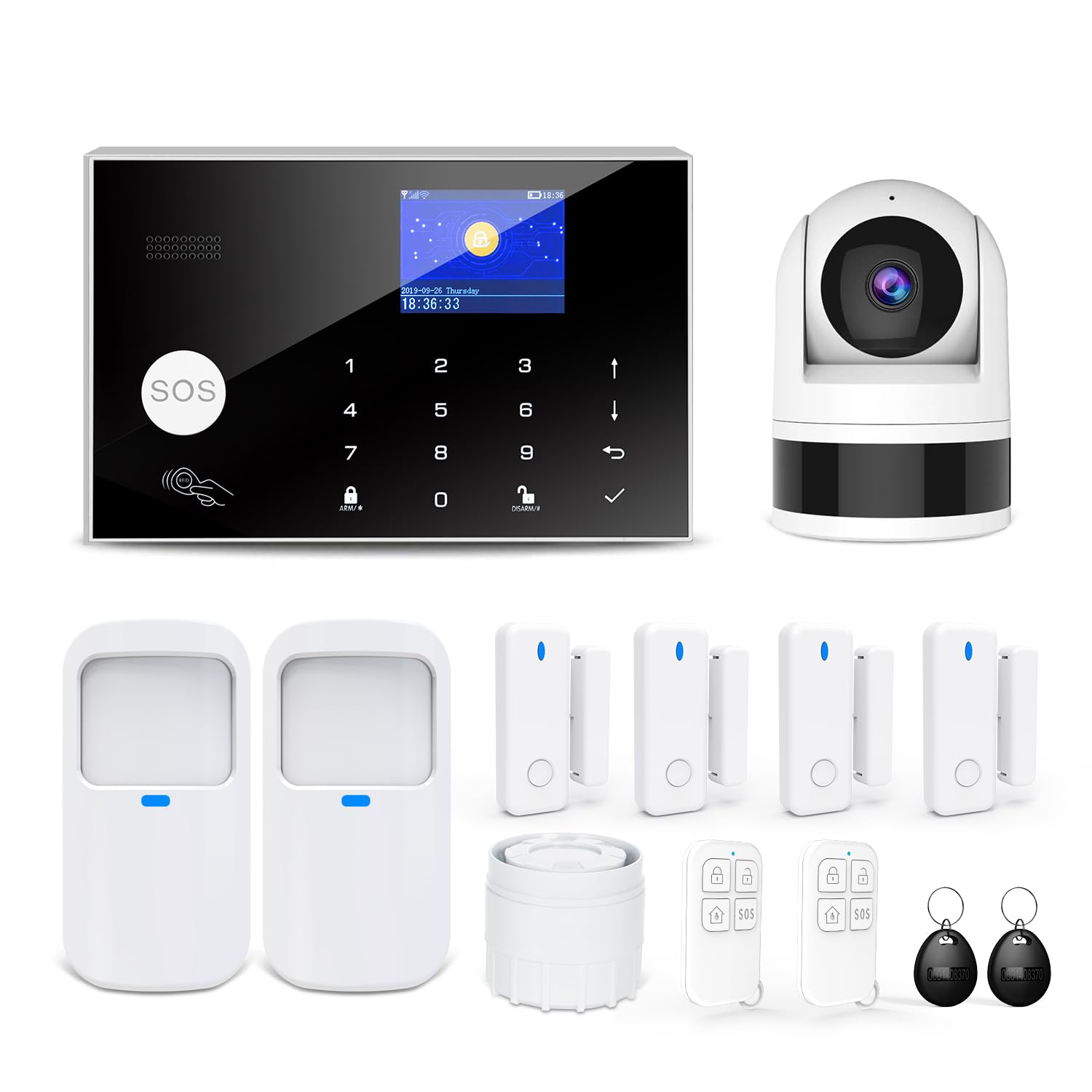 Home Security System with Camera, WiFi + GSM Home Alarm Kit with Phone App Alert, Door/Window Sensor, Remote Control for Apartments (13 Pieces)