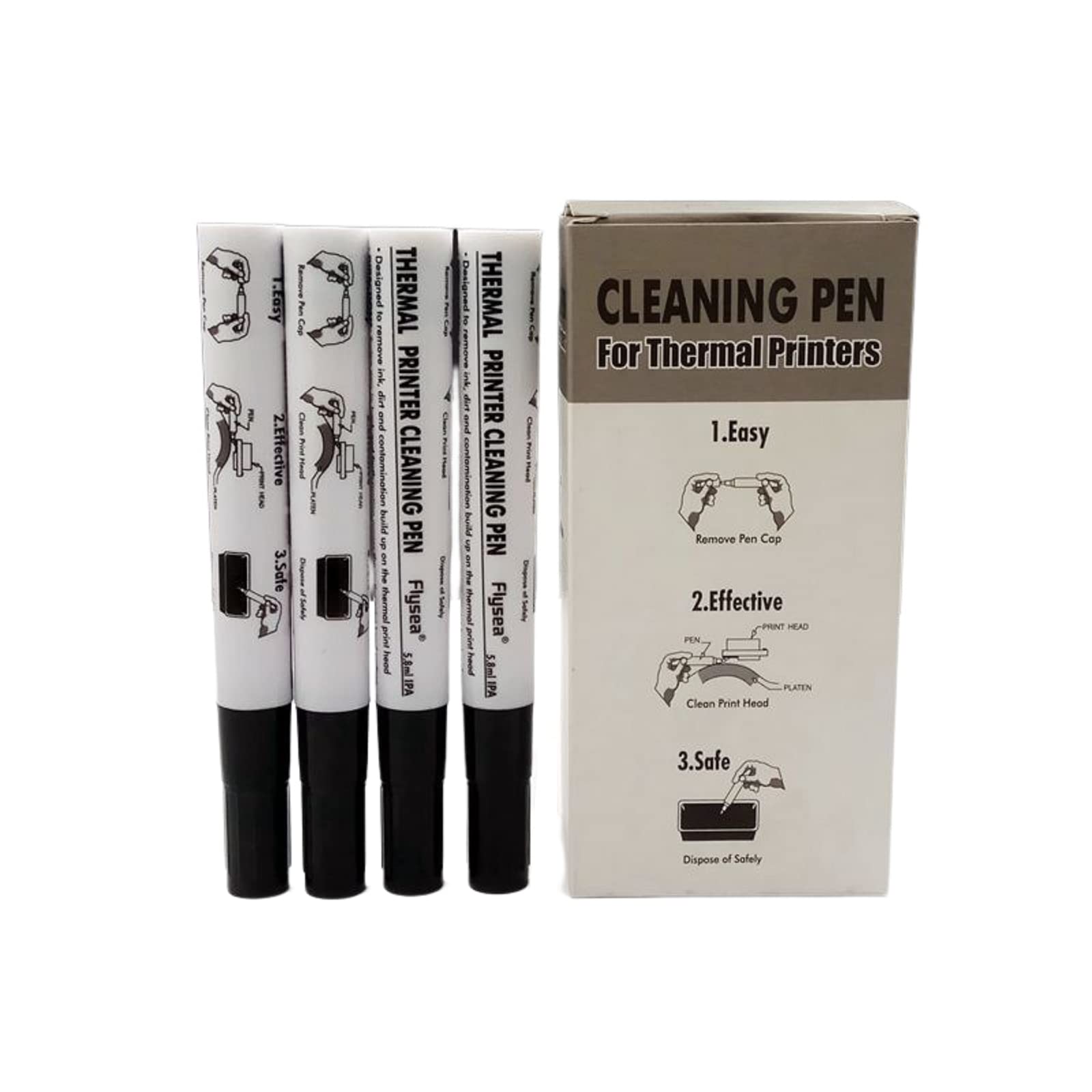 5PCS Printhead Cleaning Pens Kit for Inkjet Printers Thermal Printers Alcohol Cleaning Pen Eraser for Bar Code Laber Printer Head Solid Petergent Solution Pen Office Accessory