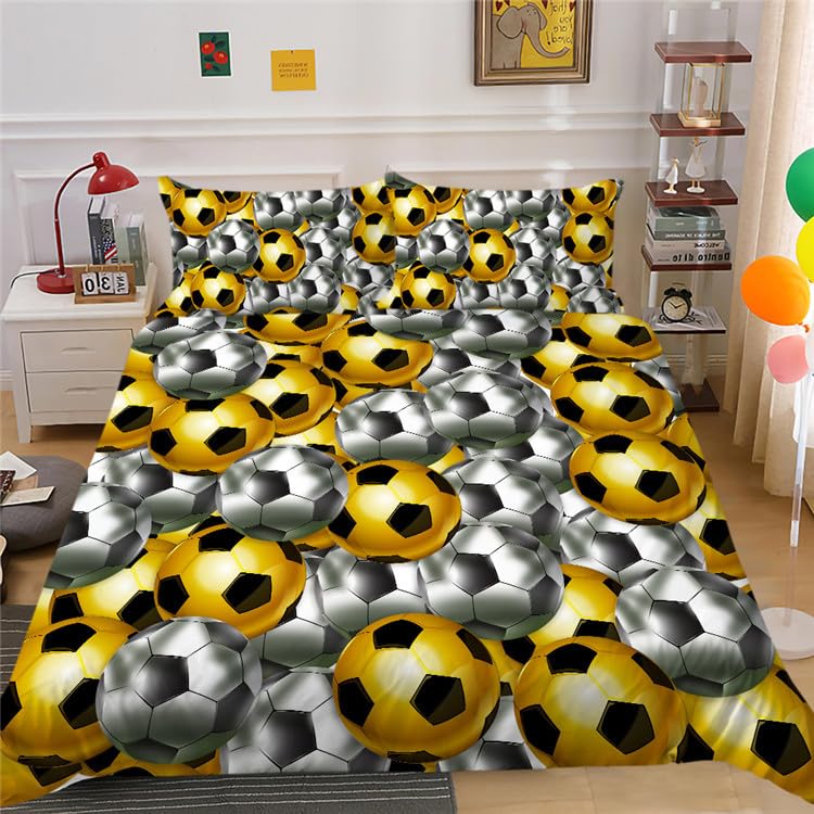Parure de Lit 90x190 Microfiber Football Housse Facile à Laver pour Enfant