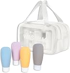 Double Handle Wet/Dry Travel Toiletry Bag with 4 Pcs Travel Size Bottles, Travel Toiletries Bag for Women & Men (Blue)
