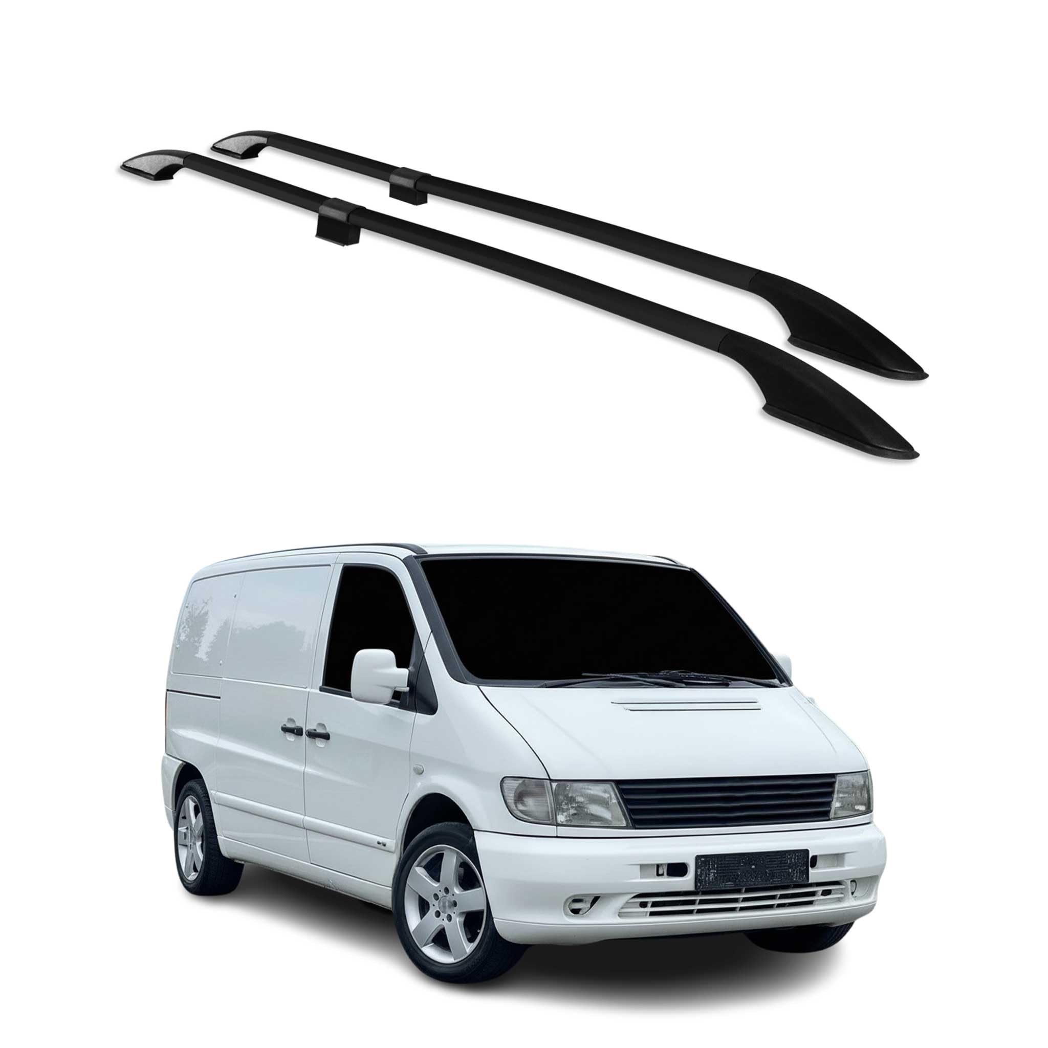 Baca Portaequipajes, Baca para Coche, Compatible con Mercedes Vito 1996 - 2003, Distancia Corta entre Ejes L1, Color Negro, 2 Piezas de Aluminio Anodizado