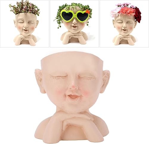 Miniatura 7 de Human Face Flower Pot Cute Girl Head Planter Pot Succulent Planter Cute Resin Cactus Planter with Drainage Hole Closed Eyes for Indoor Outdoor