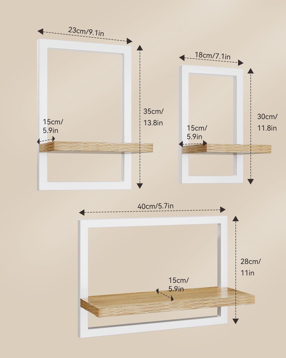 IBUYKE Floating Shelf Wall,Set of 3 Wall Shelves,Hanging Shelves for Wall Storage,Display Racks,Square Bookcase for Living Room Office - Image 3