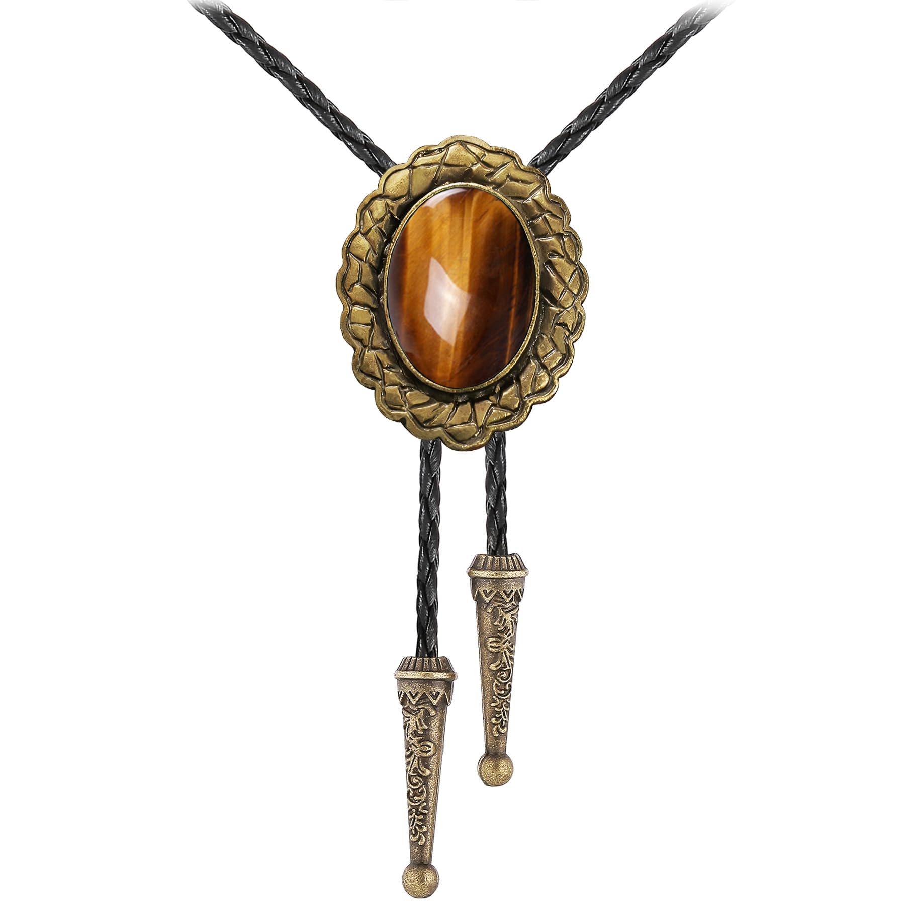 Jeilwiy Bolo Tie for Men Real Stone Westwern Cowboy Ties Silver Bolos Women Leather Necktie Gift for Birthday Christmas