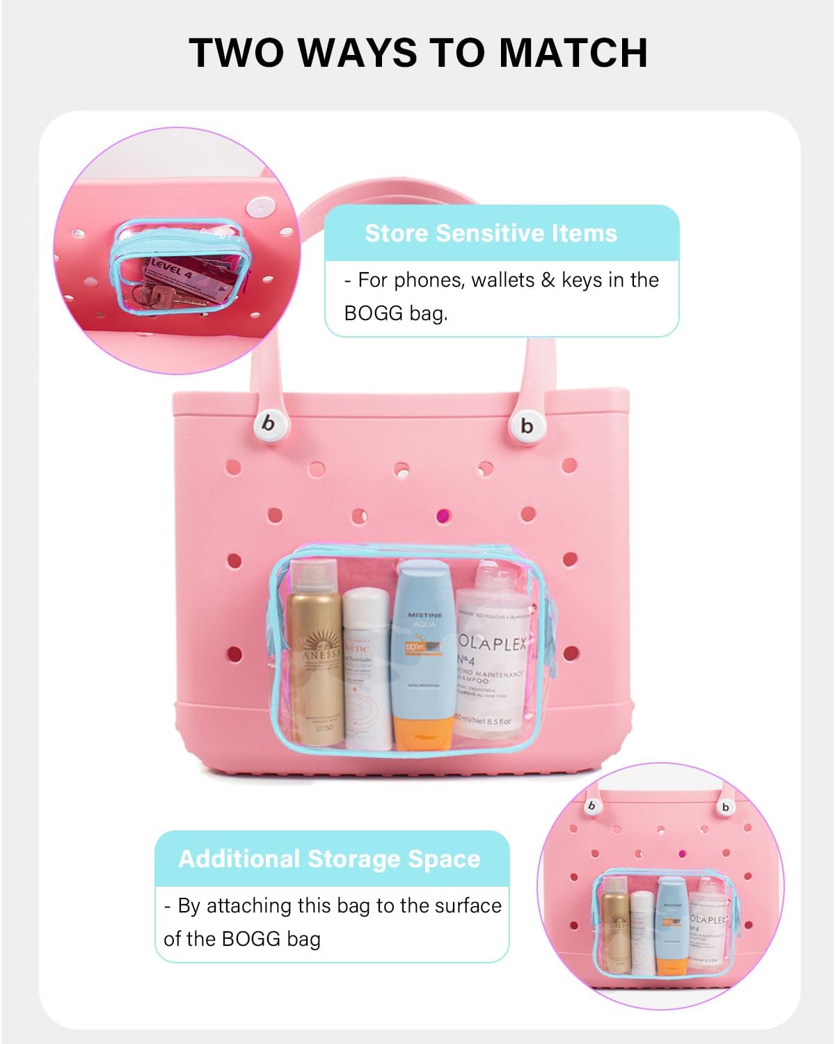 4 Pack Clear Toiletry Bags, Portable Travel Makeup Pouch with Zipper, TSA Approved Organizer, Clear Pouch Bags Compatible With Bogg Bag Divider Accessories(Clear Blue) - Image 3