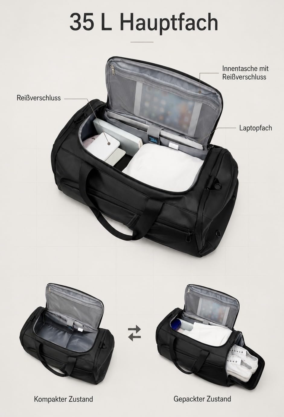 3two1® Founders Gym Bag Sporttasche, Schwarz