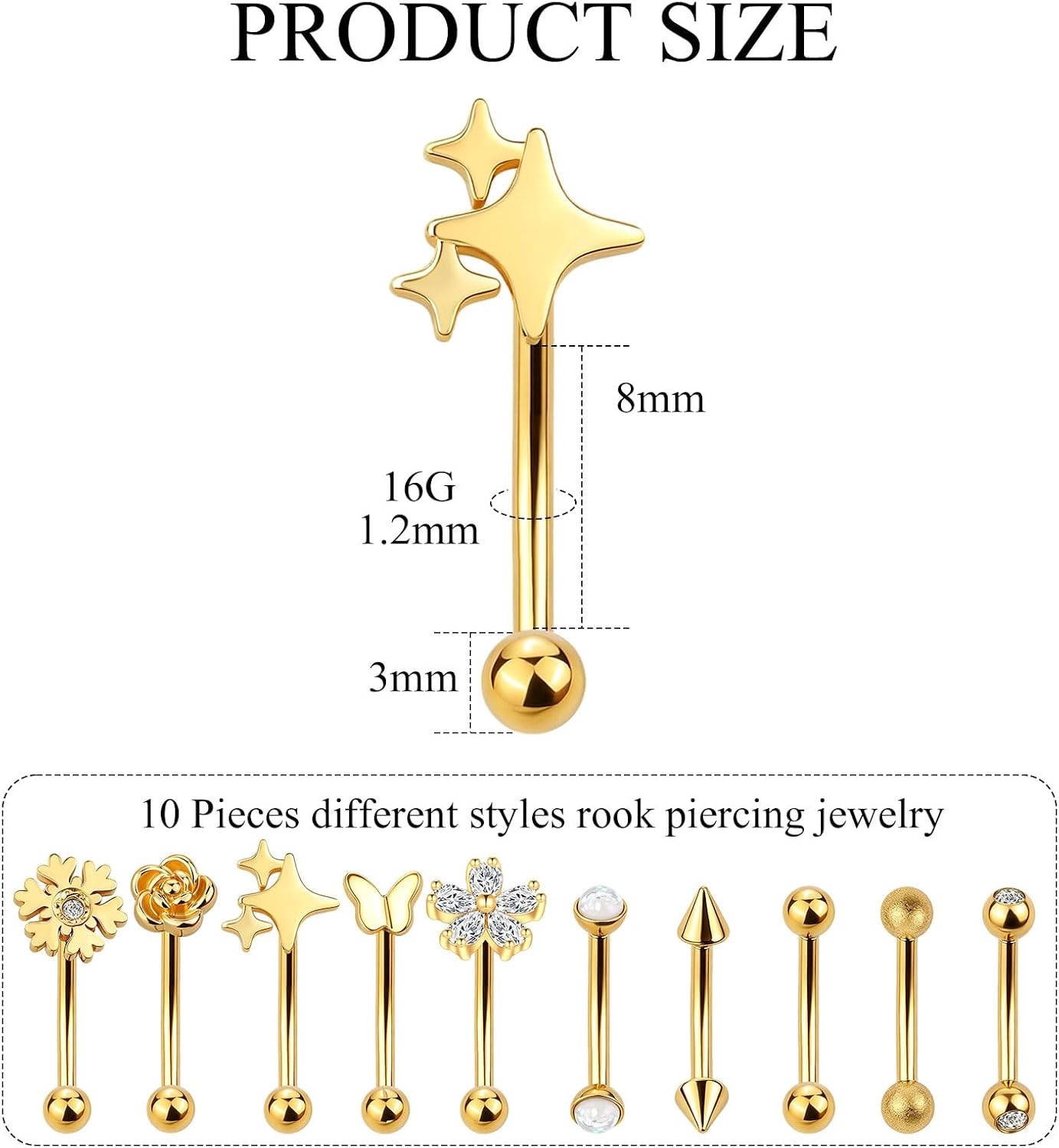 Xpircn Rook Daith Eyebrow Piercing Jewelry 16G Stainless Surgical Steel Curved Barbell Eyebrow Rings Vertical Labret Lip Piercing Jewelry Rook Daith Earrings for Women Men